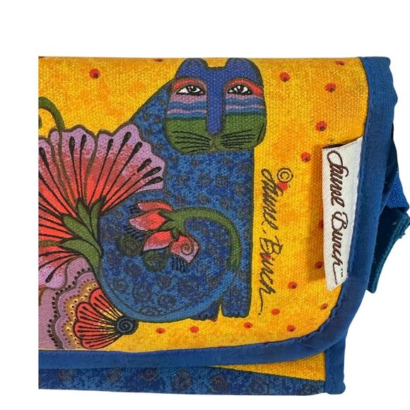 Laurel Burch Cat blue yellow zippered mirror cat pouch - Picture 3 of 7